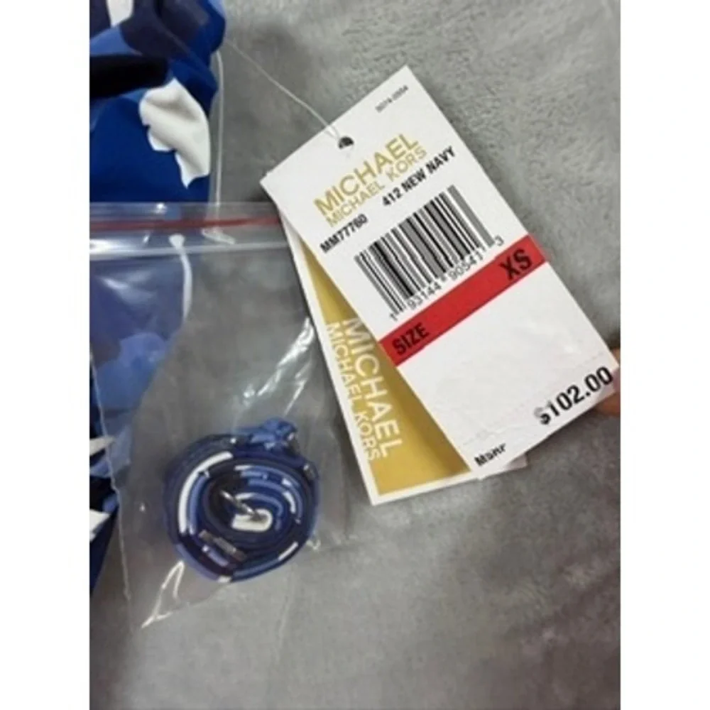 NWT Michael Kors Tankini Top Womens Blue Ruched O-Ring Bandeau XS $102